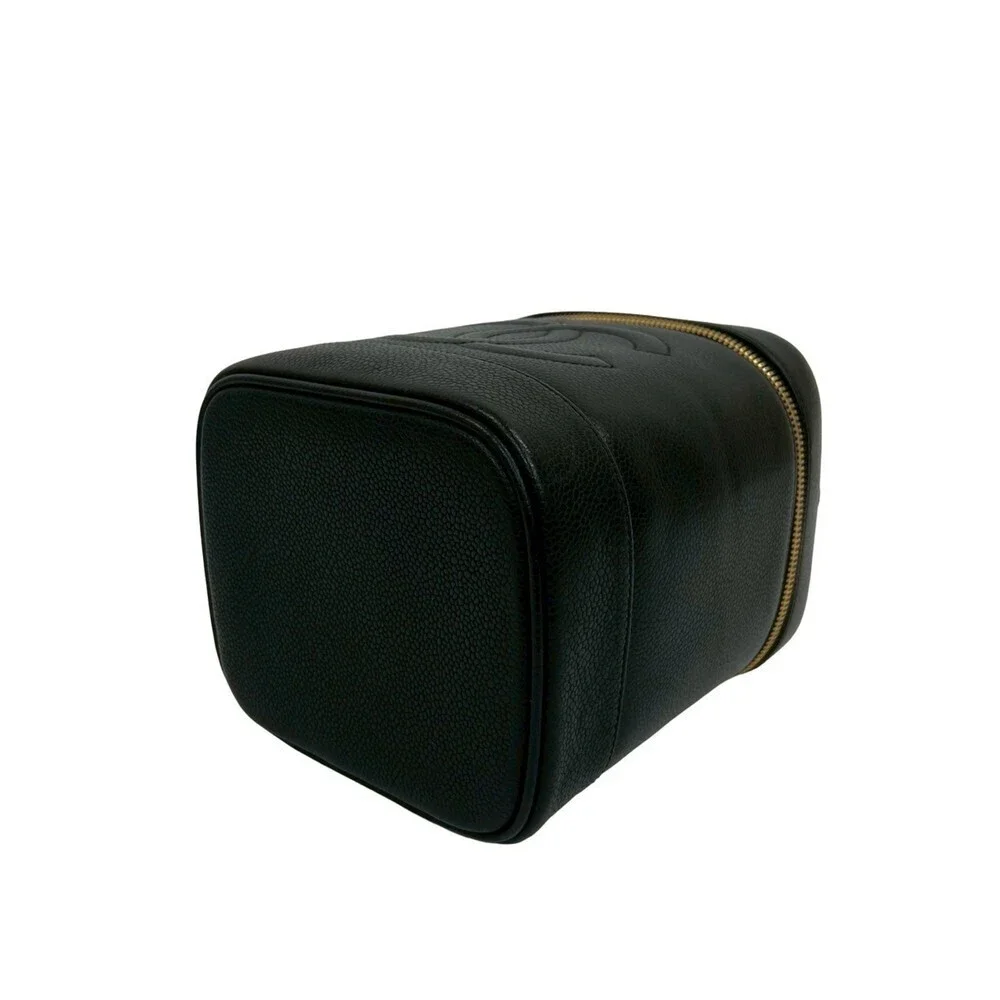 CHANEL Black Caviar Leather Logo Vanity Bag